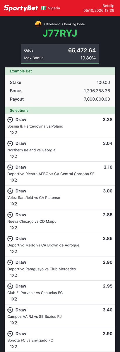 azthebrandX's tweet photo. 10/10 FT X - 65k odds ⚽️🍀
Play | Edit | Ignore 🔞

J77RYJ https://t.co/aMvNYXz1Xd