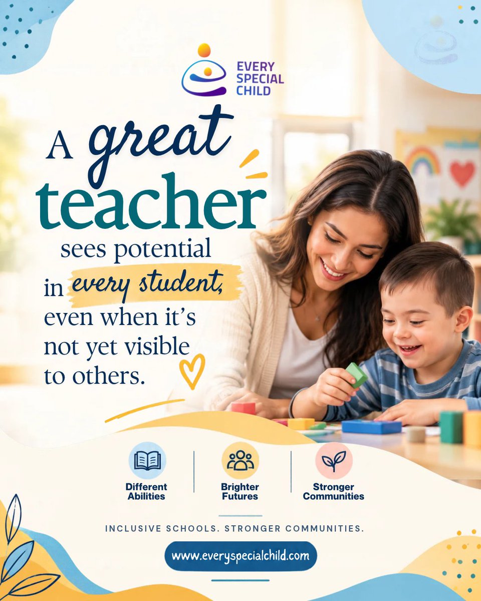 escunitedstates's tweet photo. A great teacher sees potential in every student — even before others can see it.

When we believe in every child, we open the door to confidence, opportunity and a brighter future.

#InclusiveEducation #EveryChildMatters #TeachersMatter #InclusionMatters https://t.co/HAUYT5MkEE