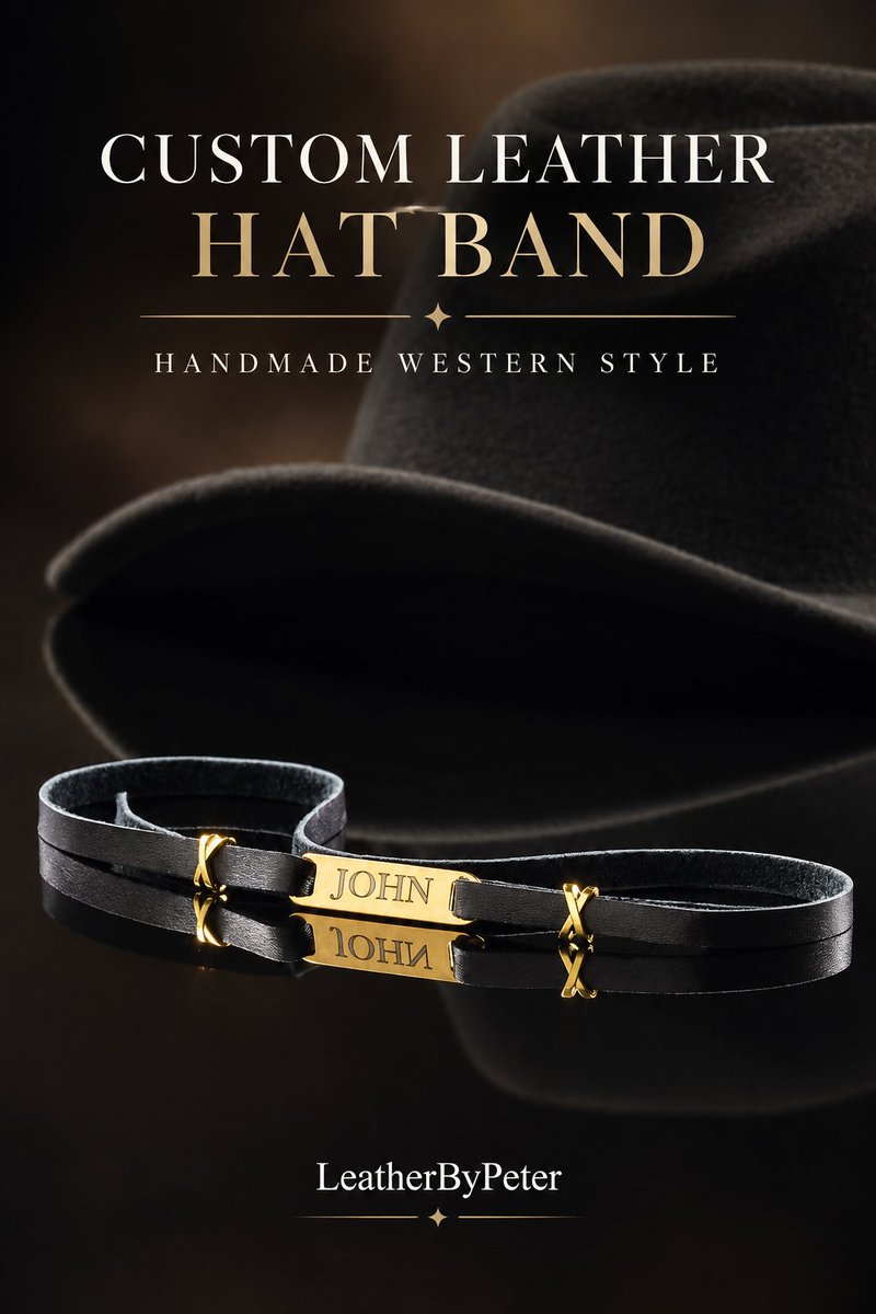 peterleatherpe1's tweet photo. Make your cowboy hat truly yours. 🤠
Handmade genuine leather hat band with a personalized engraved metal plate — your name, initials or a short word.
Crafted by LeatherByPeter.
https://t.co/hhmKfZFu4w
#CowboyHat #WesternStyle #HandmadeLeather https://t.co/ByZ5xru5E3
