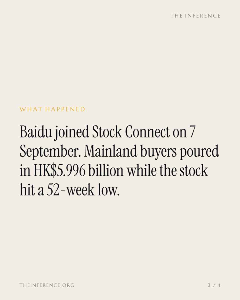 inference_org's tweet photo. Mainland investors put HK$6 billion into Baidu in its first Stock Connect month, about 13 times the HK$450 million the company spent buying back its own stock.

https://t.co/IJRGkbxWw8 https://t.co/ddSPBb2pWq