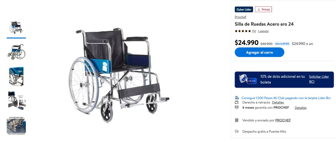 DescuentosRata's tweet photo. #ALERTARATA #CyberRata 👨‍🦽 Silla de ruedas de acero Prochef (Aro 24) bajó a $24.990 con todo medio de pago en Lider.

🔗 https://t.co/4VP1F8PDO5 https://t.co/rcGQW091n3