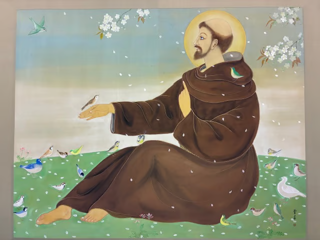 TheChurchInAsia's tweet photo. In honor of yesterday's feast day of Francis of Assisi, here is Japanese Catholic artist Okayama Seikyo's rendition of the saint. https://t.co/seDUFACxjN