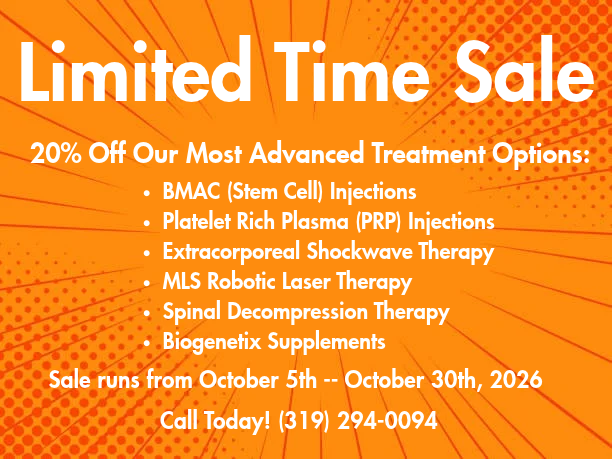 CRPainFree's tweet photo. 🍂 FALL INTO SAVINGS — 20% OFF STARTS NOW! 🍂

Our Fall Sale is here at Cedar Rapids Pain Associates! For a limited time, save 20% on some of our most popular regenerative, pain-relief, and wellness options:

🦴 BMAC (Bone Marrow Aspirate Concentrate)
💉 PRP Therapy
⚡ Shockwave Therapy
🔴 MLS Robotic Laser Therapy
🧘 Non-Surgical Spinal Decompression
💊 Biogenetix Supplements

Whether you're dealing with joint pain, an old injury, or ongoing aches and stiffness, fall is a great time to focus on feeling and moving better!

🍁 SAVE 20% NOW THROUGH FRIDAY, OCTOBER 30th! 🍁

📞 Call us today: (319) 294-0094
🌐 https://t.co/cnCU75gfRw

Don't wait—the savings end October 30th!

#CedarRapidsPainAssociates #FallSale #RegenerativeMedicine #PRP #BMAC #ShockwaveTherapy #LaserTherapy #SpinalDecompression #CedarRapids