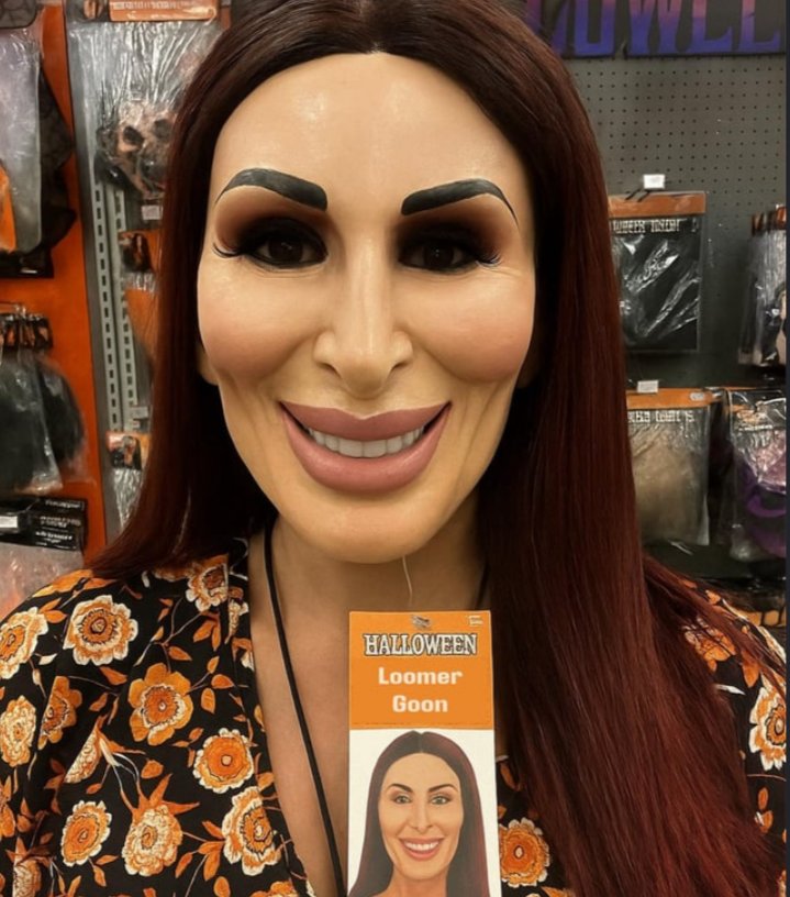 lanechanged's tweet photo. The Laura Loomer Halloween mask looks more like her than she does. https://t.co/ANKFakVunj