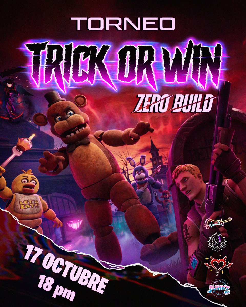 ElFo2K's tweet photo. 🎃 TRICK OR WIN 🦇
¿Vienes por dulces… o por la VICTORIA? 👀

🎮 Torneo de Fortnite · 100 jugadores
📅 17 de octubre · 18:00 CDMX

🥇 Lote Five Nights at Freddy’s
🥈 Skin de animatrónico de 1.500 V-Bucks
🥉 Pase de batalla

💵 ¡Cacerías durante las partidas! Encuentra y elimina a los jugadores objetivo para ganar premios.

✦ En colaboración con:
FunkyoEnma · EriPhantomhive · DJEU2