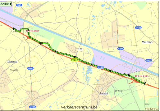 verkeerscentrum's tweet photo. #E313 De weg is volledig versperd richting Antwerpen ter hoogte van Geel-Oost. Het verkeer moet de snelweg verlaten in Geel-Oost, lokaal omrijden en in Geel-West opnieuw de snelweg nemen. Het verkeer op lange afstand vanuit Hasselt richting Antwerpen neemt best de #E314 en de #E19.
