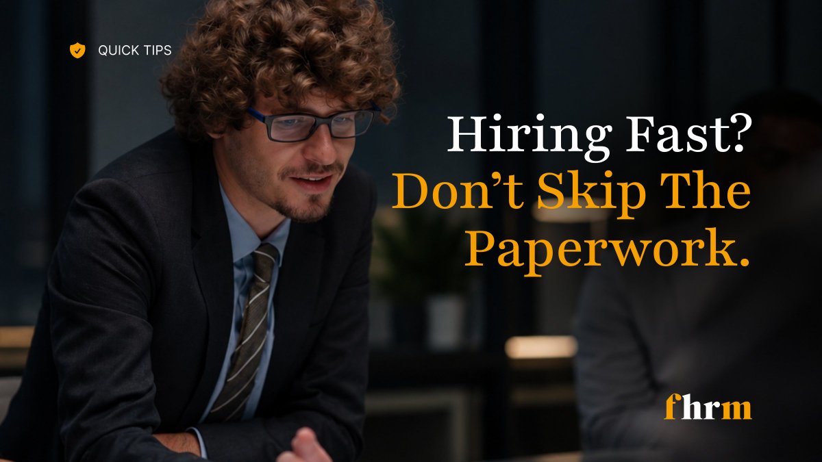 thefhrm's tweet photo. If your seasonal hire starts next week, would your paperwork hold up if checked? I-9 verification within 3 days, clear offer letter terms, and the same onboarding checklist as any hire. Speed doesn’t excuse skipping it. DM “Seasonal” for what’s required. #SmallBusinessHR #HRTips https://t.co/gRJmhoTw3x