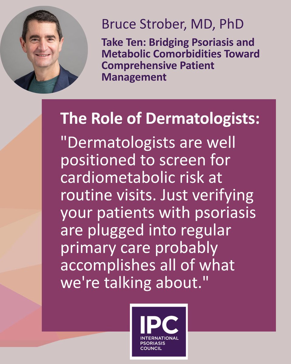 IpcPs's tweet photo. Biologics changed psoriasis care for skin and joints, but metabolic comorbidities need their own attention.
In #TakeTenWithIPC, IPC President Bruce Strober, MD, PhD, shares five 2025 IPC Think Tank priorities for cardiometabolic care.
https://t.co/HnkP3X31jI
#Psoriasis https://t.co/C2QwMLMqv0