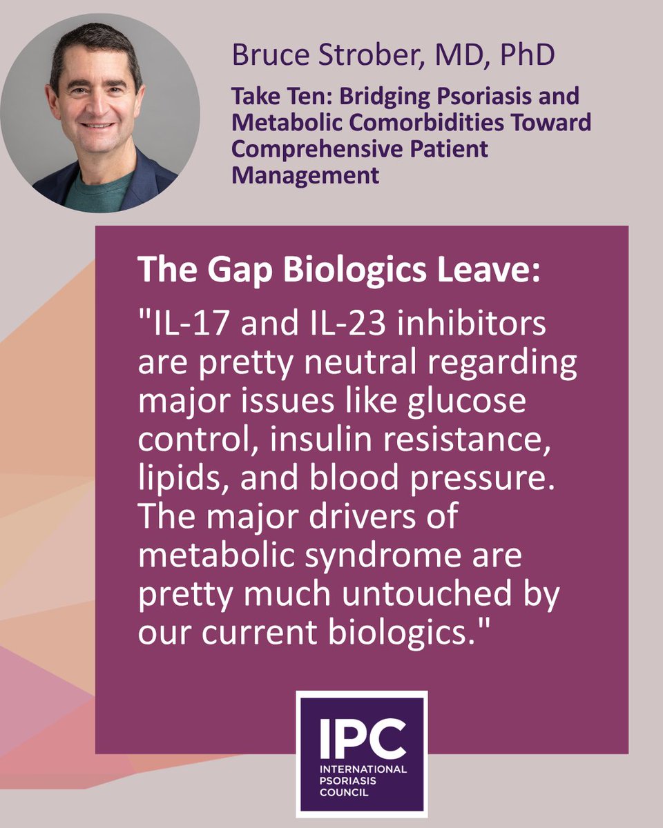 IpcPs's tweet photo. Biologics changed psoriasis care for skin and joints, but metabolic comorbidities need their own attention.
In #TakeTenWithIPC, IPC President Bruce Strober, MD, PhD, shares five 2025 IPC Think Tank priorities for cardiometabolic care.
https://t.co/HnkP3X31jI
#Psoriasis https://t.co/C2QwMLMqv0