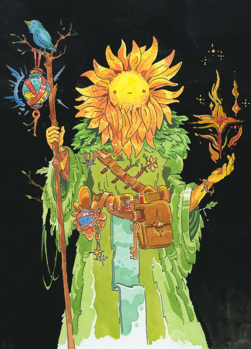 JohnGagneArt's tweet photo. Keeper of the Star Flower. Watercolor https://t.co/DPNnHKEa52