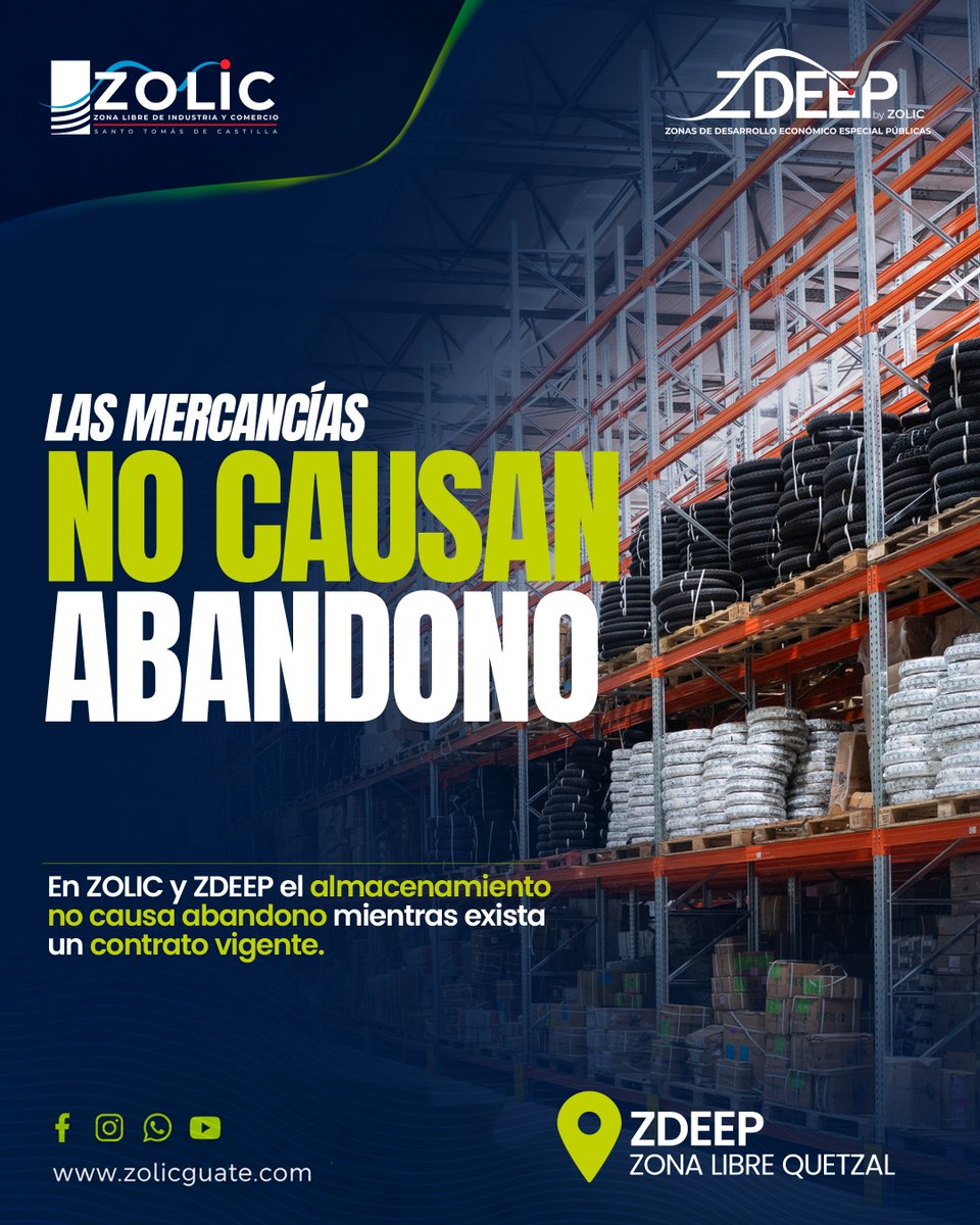 ZOLICGUATEMALA's tweet photo. En ZOLIC y ZDEEP, las mercancías almacenadas bajo contrato vigente mantienen su estatus legal, garantizando continuidad y confianza para las operaciones de nuestros usuarios.
#ZOLIC53AÑOS https://t.co/0fGBXFAyUP