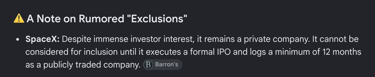 BridgingCycles's tweet photo. Google's gemini is so bad it still thinks $SPCX is a private company... it IPO'd four months ago

Mind you this is based of a google search so it's the lowest level of Gemini intelligence but this is pretty laughable. https://t.co/XwmHaCUXld