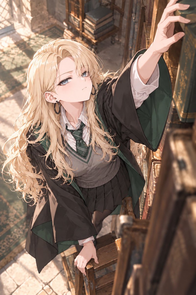 zerozakiyamo's tweet photo. TSマルフォイ #malfoy

あと少しで、届く。
「手伝わなくていいわ。自分で取れるから。」

Just a little higher.
“I don’t need a hand. I can reach it myself.”

AIイラスト / AI Illustration
#malfoid #マルフォイ #女体化マルフォイ #HarryPotter #Slytherin https://t.co/ydD1KRMRhw