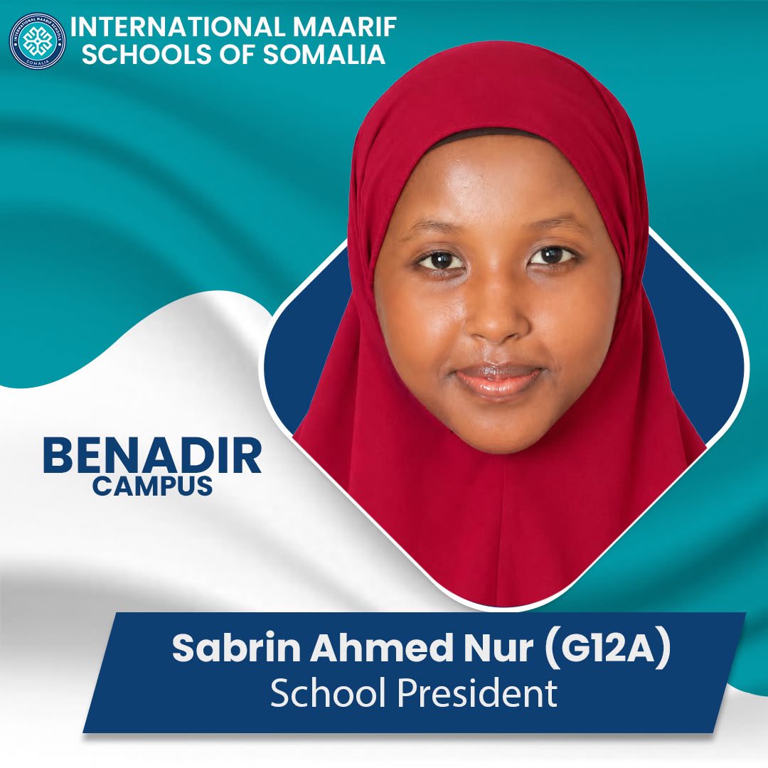 tmfsomalia's tweet photo. 🎉 Hambalyo Madaxweynaha Cusub ee Ardayda – Xarunta BENADIR! 🇸🇴

Dugsiyada Caalamiga ah ee Maarif Soomaaliya – Xarunta Benadir, ayaa si guul leh u qabatay Doorashada Madaxweynaha Ardayda ee sannad-dugsiyeedka 2026–2027.

Doorashada waxaa ka qayb galay afar xisbi oo arday ah, kuwaas oo mid kasta soo magacaabay musharrax u tartamaya xilka Madaxweynaha Ardayda. Dhammaan ardayda heerarka kala duwan ee dugsiga ayaa ka qayb qaatay habka codbixinta.

Kadib doorasho si wanaagsan oo tartan leh u dhacday, waxaa loo doortay Sabrin Ahmed Nur, oo ah ardayad dhigata fasalka 12A, inaynoqoto Madaxweynaha Ardayda ee Xarunta Benadir.🗳️🎓

👏 Hambalyo Madaxweyne Sabrin Ahmed Nur!

Waxaan kuu rajaynaynaa guul, xikmad iyo hoggaan wanaagsan xilka cusub ee laguu igmaday. Allaha kugu garab galo gudashada mas’uuliyaddan.

Hambalyo dhammaan musharraxiintii iyo ardaydii ka qayb qaatay geeddi-socodkan dimuqraadiyadeed! 🇸🇴👏

🎉 Congratulations to the New Student President – BENADIR! 🇸🇴

The International Maarif Schools of Somalia – Benadir Campus successfully held the 2026–2027 Student Presidential Election.

Four student parties participated in the election, with each party nominating a candidate for the presidency. All students from different grade levels took part in the voting process.

After a competitive election, Sabrin Ahmed Nur, a student from Grade 12A, was elected as the Student President of Benadir Campus. 🗳️🎓

👏 Congratulations, President Sabrin Ahmed Nur!

We wish you success, wisdom and strong leadership in your new role. May Allah guide you and support you in carrying out this responsibility.

Congratulations to all the candidates and students who participated in this democratic process! 

#MaarifSchools 
#BenadirCampus  #StudentElection 
#StudentLeadership
