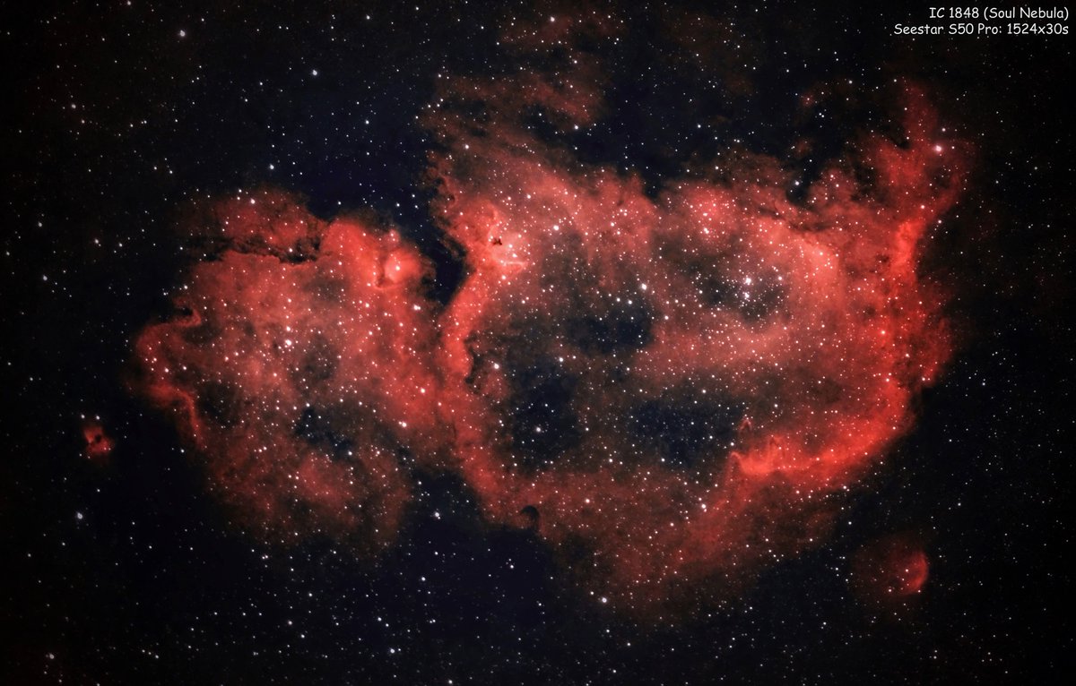 RossBishop77's tweet photo. 🌟 SOUL NEBULA 🌟
My first high definition image of the Soul Nebula in the constellation Cassiopeia captured over 5 nights on my new Seestar S50 Pro smart telescope
✨️ Designation: IC 1848
✨️ Integration Time: 12 hours 42 minutes
✨️ Bortle 7 https://t.co/2PupUuBbKG