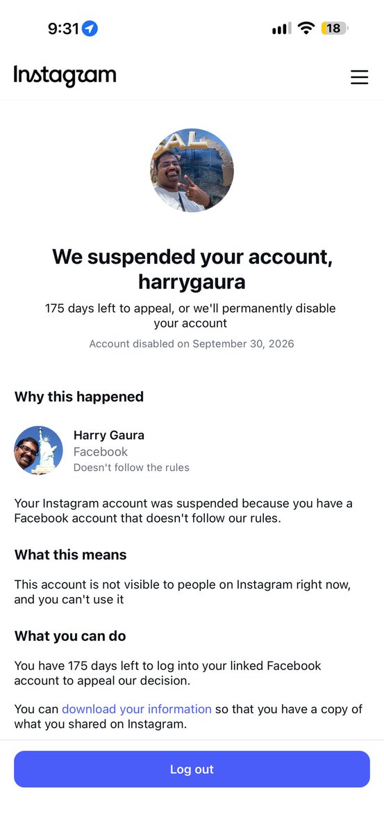 Gaura2000's tweet photo. @metaindia if someone hacks ur account or reports u for no reason. Why should my 19-year-old, clean FB account be suspended? Along with it my Instagram too. When  nothing is published or written which violates community guidelines? I'm not getting any help  @mygovindia &amp; FB GIO! https://t.co/gpXTpl83eK