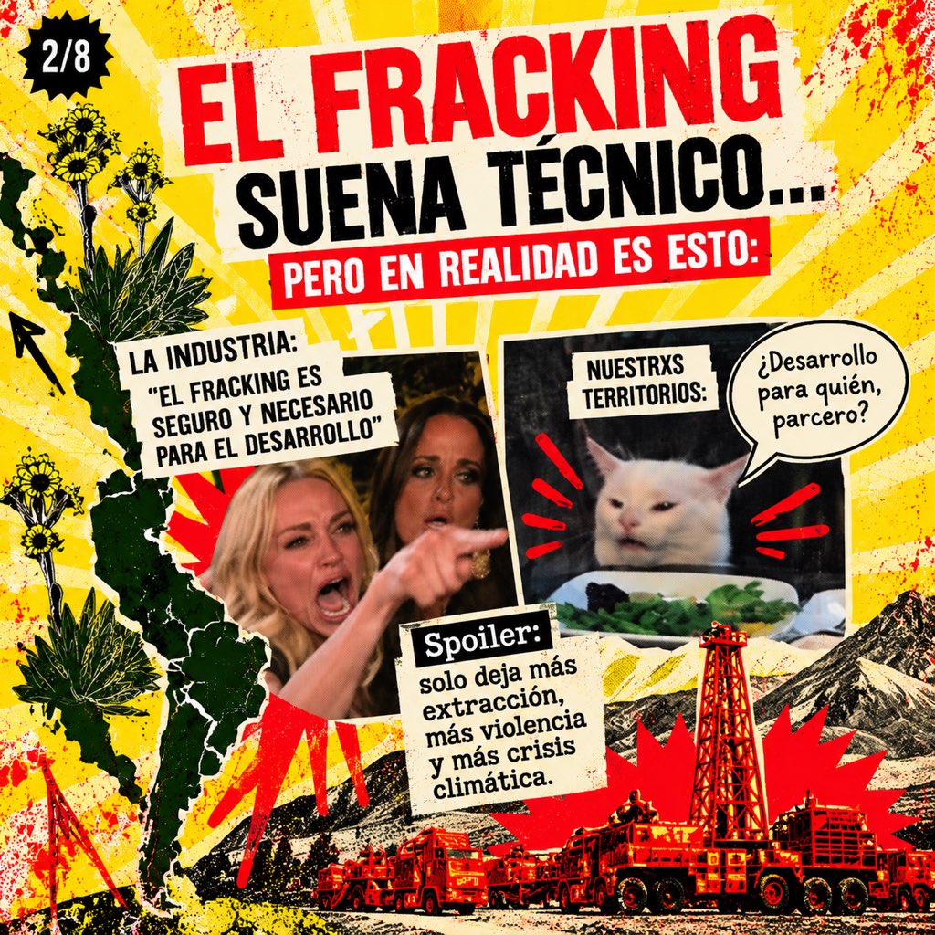 CensatAguaViva's tweet photo. Ya estamos hasta la coronilla de que nos mientan. De que nos digan que el fracking es progreso cuando lo único que deja son tierras muertas, agua podrida y comunidades rotas. https://t.co/t3mbIdpJsi