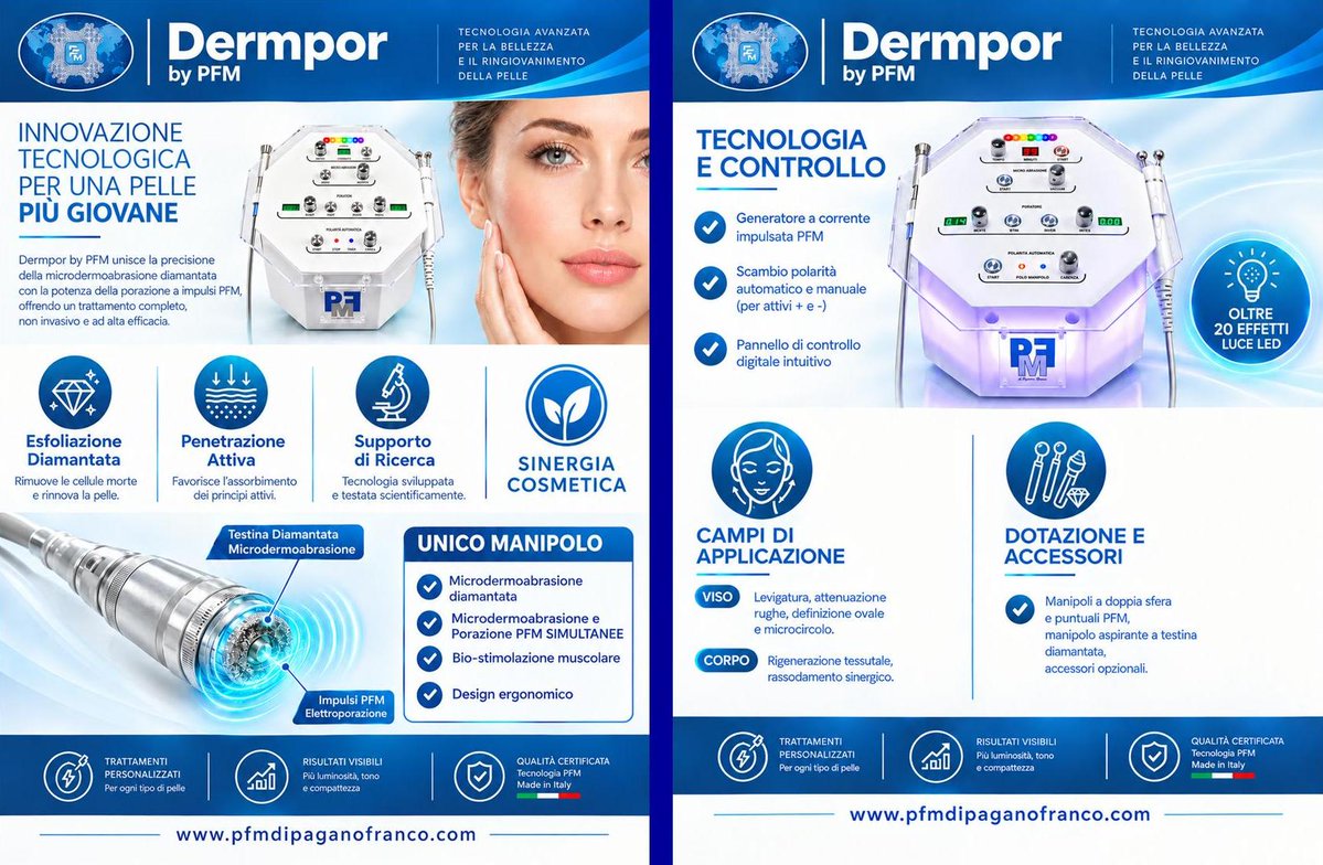 pfmpaganofranco's tweet photo. ✨ Porta Dermpor by PFM nel tuo centro estetico!
Microdermoabrasione + porazione ad impulsi in 1 unico manipolo: esfolia e veicola prodotti insieme per risultati dalla 1ª seduta! 💆‍♀️
ℹ️ Info: 👉 https://t.co/2eCGvFJqAK
#pfmdipaganofranco #dermpor #esteticaavanzata #elettromedicali https://t.co/25LJTfilVY