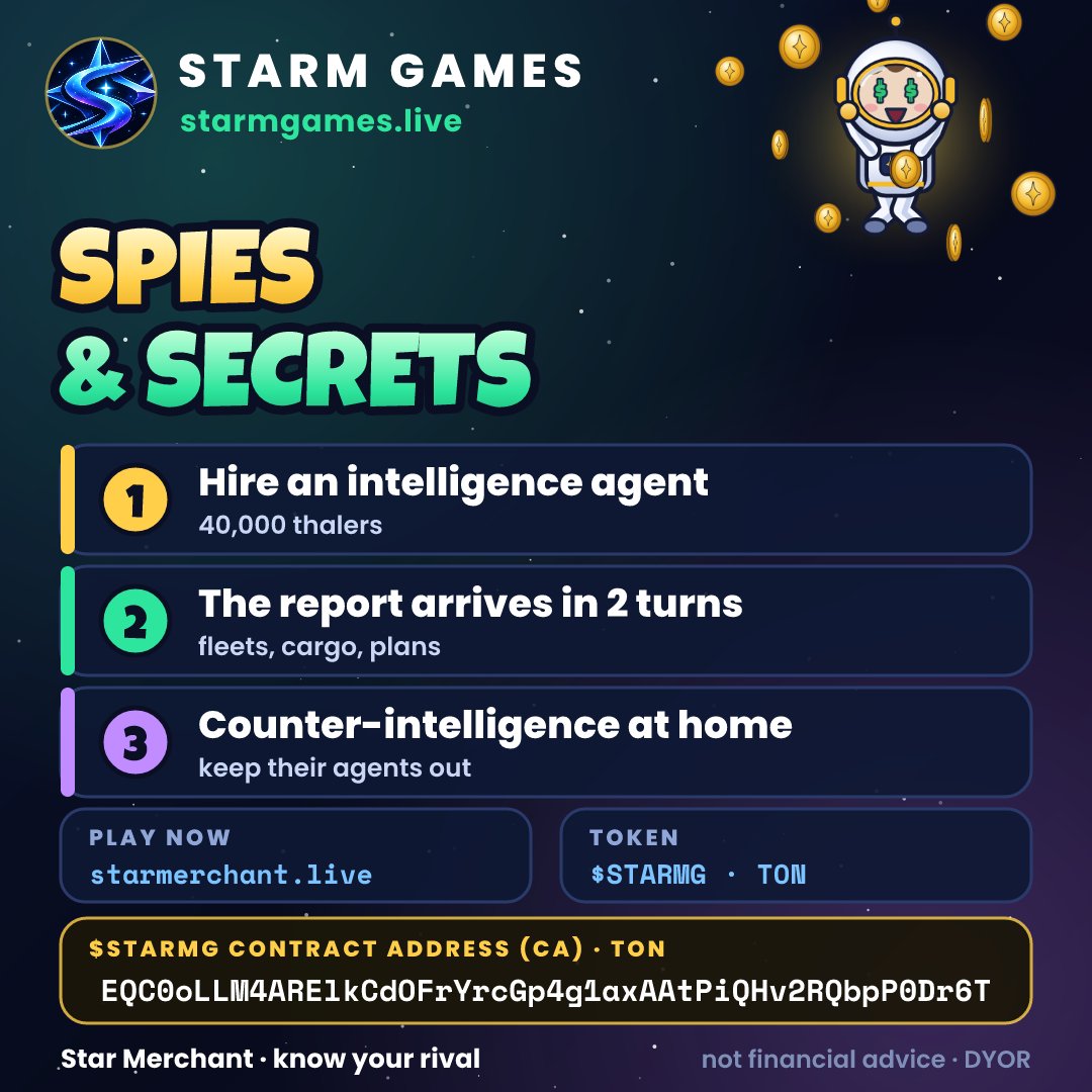 StarMerchant_Li's tweet photo. 🕵 Want to know what your rival is hauling? In Star Merchant an intelligence agent costs 40,000 thalers and reports back in two turns.

▶ https://t.co/7DrGYIAkEW

Part of STARM Games — one token: $STARMG
#TONcommunity #4X #gra #lowcap #TONgames #strategia #tradinggame https://t.co/wfDokQv3yA