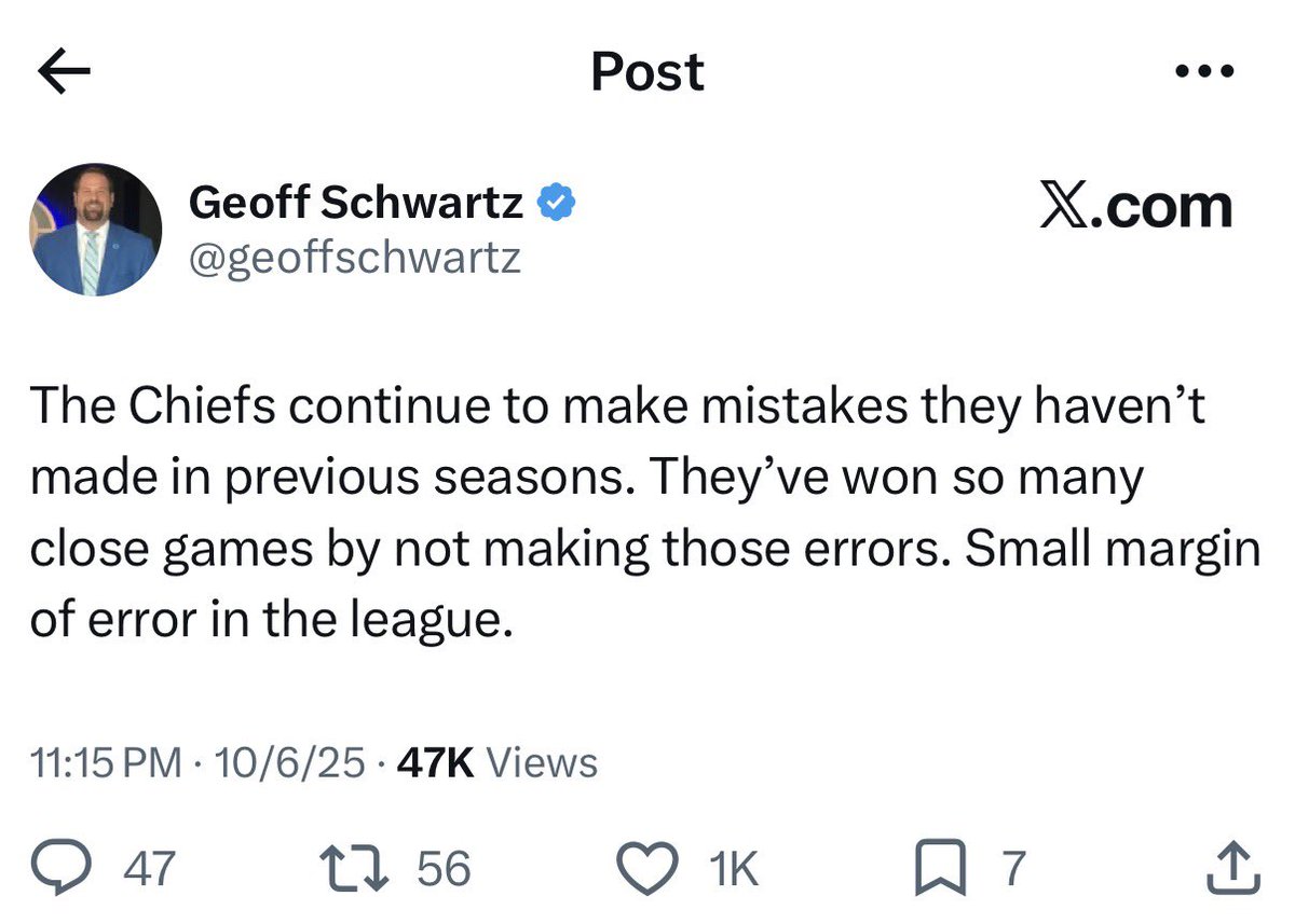 jshet317's tweet photo. @LocalLegendCoop @geoffschwartz @niccksix Why lie about something so easy to look up? Geoff criticized the ‘25 Chiefs because they sucked. He’s less critical of the ’26 Chiefs because they don’t suck. Being a pessimist who can’t enjoy success doesn’t make you sound mature or smart. It just makes you insufferable. https://t.co/4hA9o439oq