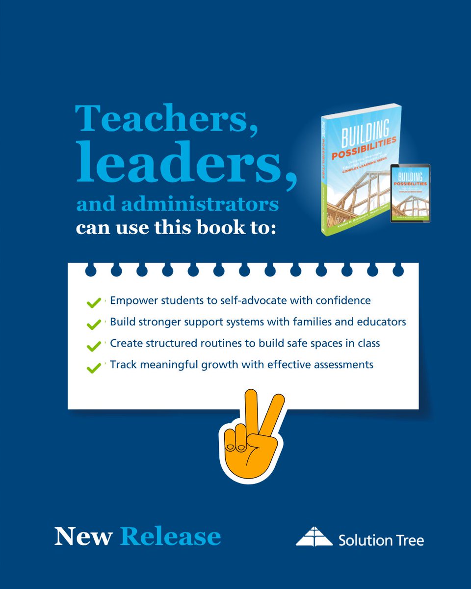 SolutionTree's tweet photo. Your students don’t need “more.” They need what matters.

📘 Building Possibilities helps educators strengthen student voice, classroom support, routines, and meaningful assessment for learners with complex needs.

https://t.co/hgZsb0gOUO
#SpecialEducation #InclusiveLearning #Educators