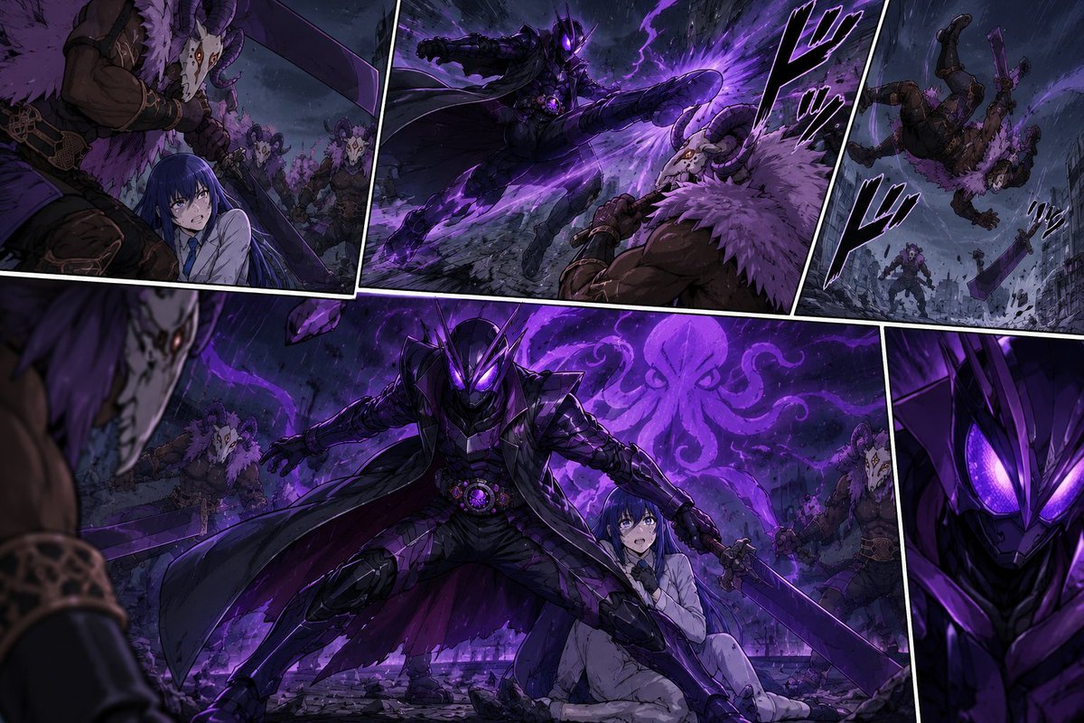 Isaacqz58's tweet photo. @Amadeus_Alter @Kai_CF_RP - Dónde todo parecía perdido una luz púrpura hace aparición con una patada que manda lejos a la bestia-

🐙: Ustedes otra vez...enserio esta ciudad no tiene un momento de paz 

-tira la espada al suelo pisandola haciéndose pedazos-

🐙: No dejaré que lastimen a nadie más 
(+) https://t.co/YNHboA5wGU