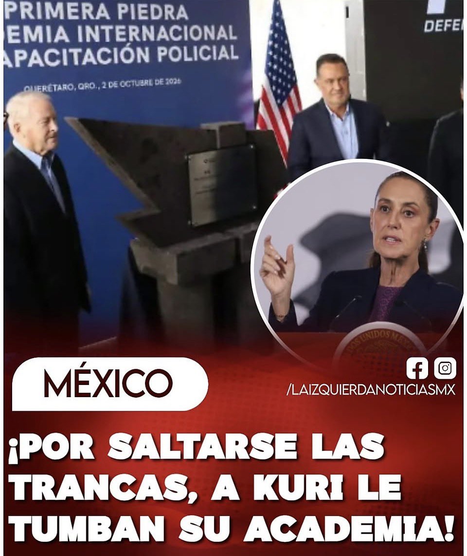 RiosAnaMa's tweet photo. ¡SE LE CAYÓ EL TEATRITO A KURI! El gobernador panista quiso arrancar en Querétaro una "Academia Internacional" con el embajador de EE.UU., pero se brincó a la Cancillería y al Gobierno federal.
Sheinbaum fue tajante: cualquier capacitación de EU en seguridad debe pasar por Relaciones Exteriores y la
Ley de Seguridad Nacional. ¡Aquí no se manda a espaldas de México!