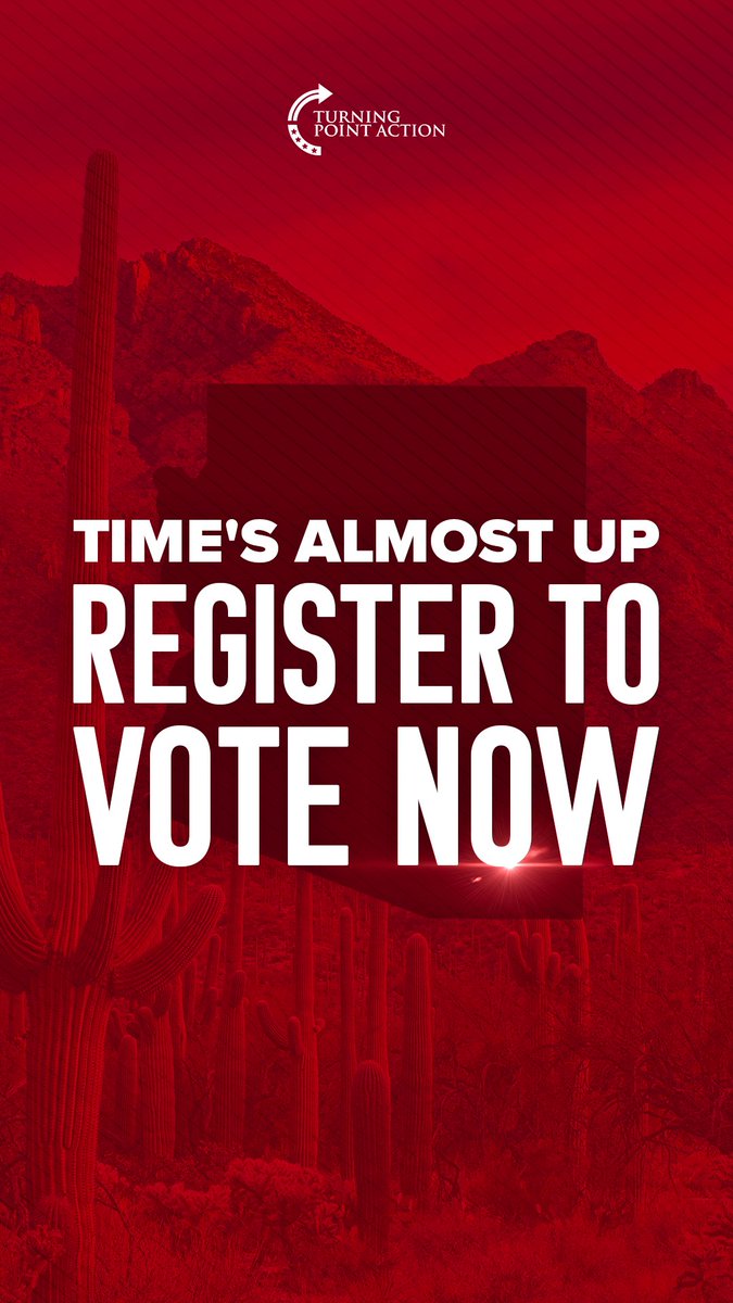 MrsErikaKirk's tweet photo. Today is the LAST DAY to register to vote in Arizona!

Registration closes at 11:59 PM tonight (Arizona/MST). Make sure you’re registered before the deadline. Register below!

https://t.co/SNA9oIWs9M https://t.co/8xjwCmjkju