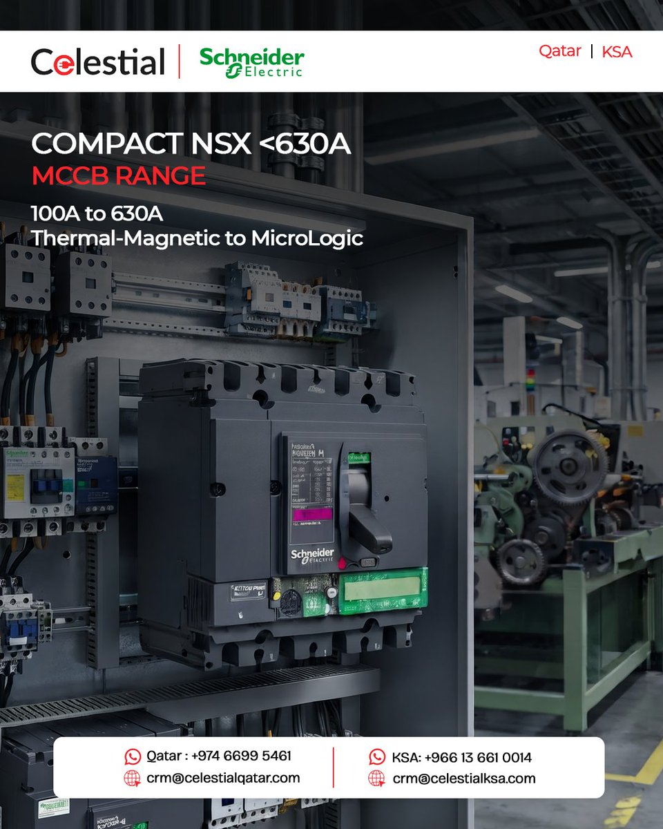 Celestial_trd's tweet photo. Schneider Electric Compact NSX solutions cover AC distribution, DC systems and photovoltaic applications, with configurations for protection, isolation and demanding industrial installations. 

Available through Celestial Trading.

#ElectricalSolutions #Qatar #SaudiArabia #KSA https://t.co/hdRvcExtF6
