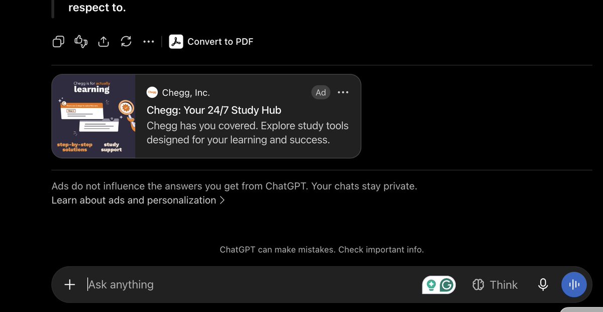 hilderbrand_'s tweet photo. No way I'm actually getting ads in ChatGPT 😂 https://t.co/SAju3RJpJS