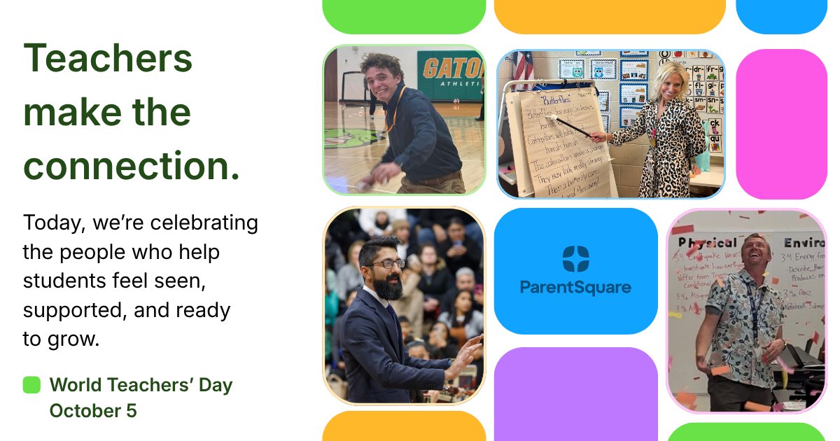 ParentSquare's tweet photo. Teachers make the connection.💙

Today, we’re celebrating the people who help students feel seen, supported, and ready to grow.

Thank you for all you do for students, families, and school communities. 
Happy #WorldTeachersDay! 🍎 🌎

#TeacherAppreciation https://t.co/WTBwDcDmx4
