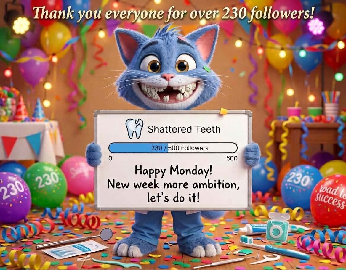 ShatteredTe3th's tweet photo. 230+ strong and we’re just getting started! 🦷✨

​Huge thank you to the $TEETH community for riding with us as we build something truly unique. Reaching this milestone on a Monday sets the exact tone we need for the week ahead—new week, more ambition, let’s get it!

​If things seem a little quiet on the surface, don’t worry: we haven't gone anywhere. We’re hard at work behind the scenes, grinding continuously to bring the full vision to life. There is so much work being done, and we’ve got massive things lined up for you in the coming days.

​This is only the beginning of the journey. Keep your eyes peeled—big updates are right around the corner! 🚀🪥

​#TEETH #Crypto #Web3 #BuildInPublic #CryptoCommunity #DentalCrypto
