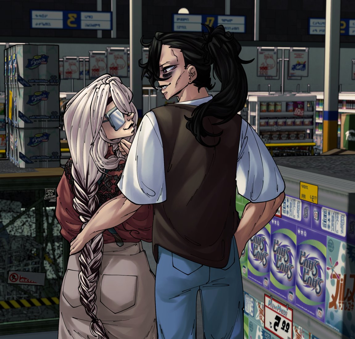 zoruhatuum's tweet photo. This is the second time I drew them groceries shopping... it's kinda weird, but I really like drawing them doing mundane things and just enjoying each other's presence 🥹 (MHA canon x OC) #yumetwt https://t.co/3vPg2qgkWS
