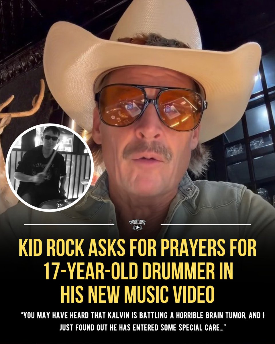 countryrebel's tweet photo. Kid Rock's latest music video features a special appearance by 17-year-old Kalvin Lynch, whose Make-A-Wish request was to play drums with the musician.

Since filming the video, Kalvin has now entered hospice care and Kid Rock is asking his fans to pray for the teen 🙏

Read more here: https://t.co/QXNSYHmTrC