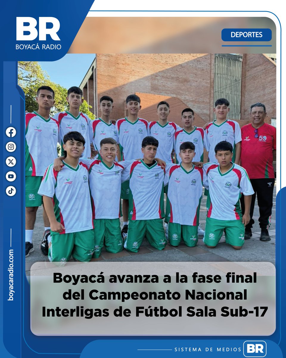 BoyacaRadio's tweet photo. La Selección Boyacá derrotó 3-2 a Magdalena, llegó a nueve puntos y aseguró su clasificación al hexagonal final del Campeonato Nacional Interligas de Fútbol Sala Sub-17 2026. https://t.co/UmLKuhYmHM
