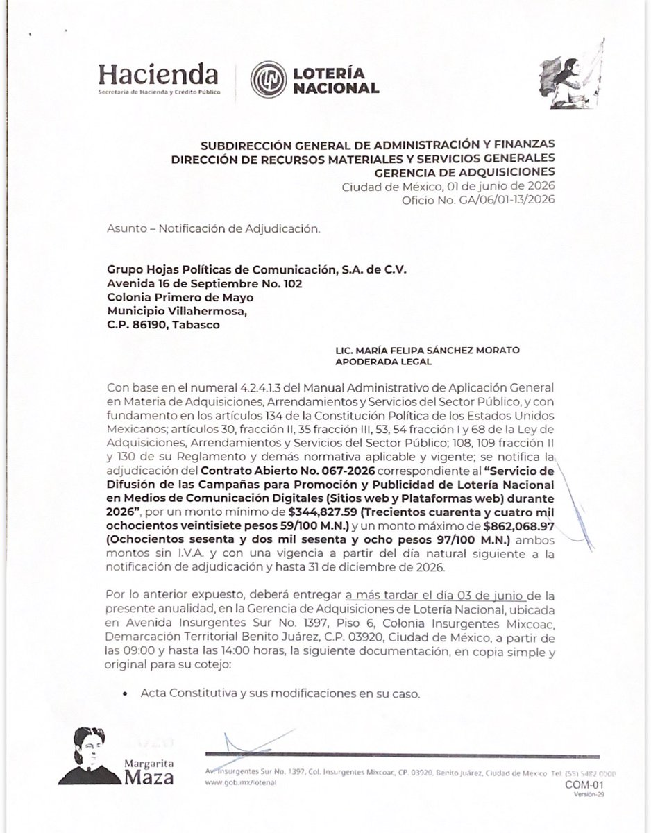 jorgegogdl's tweet photo. El Chapucero y su mamá se sacan la “Lotería”, la @lotenal les entrega contrato de publicidad de 862 mil pesos mientras que ella se registra para diputada federal. 

Ese apoyo sí se ve @NachoRgz https://t.co/kGMaGlSFG7