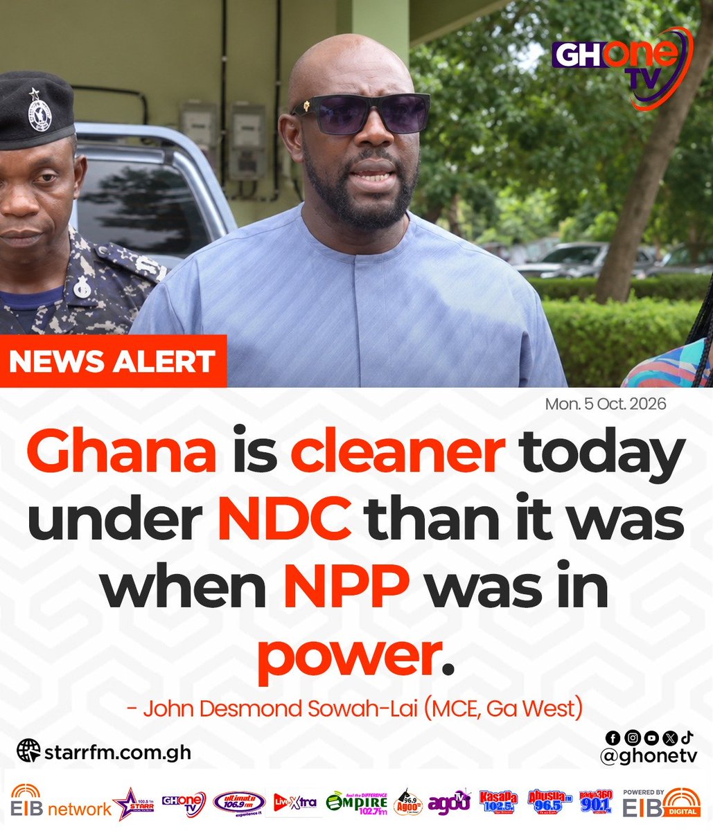 ghonetv's tweet photo. Ghana is cleaner today under NDC than it was when NPP was in power... - John Desmond Sowah-Lai (MCE, Ga West)
#EIBNetwork #GHOneTV
#GHOneNews #NewsAlert https://t.co/ZuCZKZzMW4