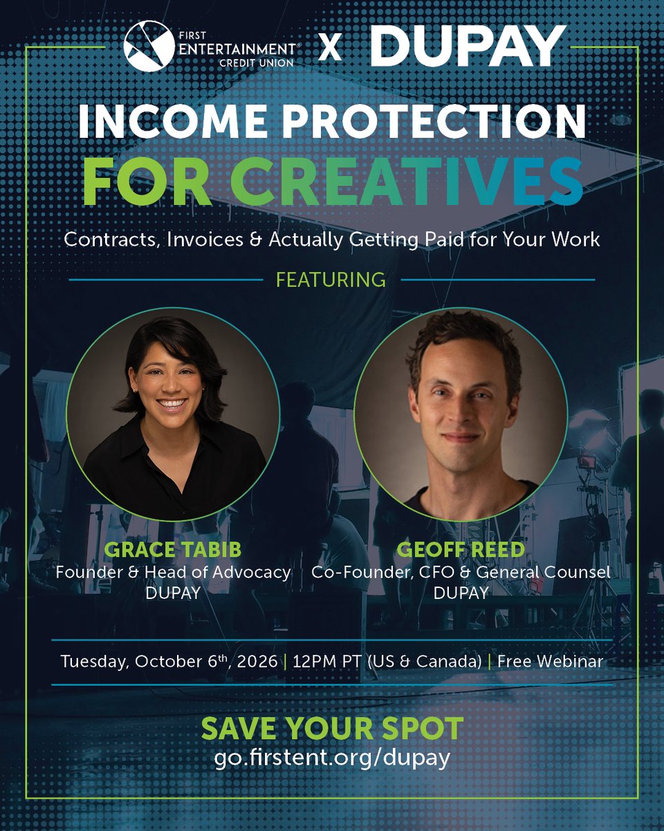Firstent's tweet photo. Ever had to follow up on an unpaid invoice?

Join First Entertainment and @dupayme for a free webinar covering contracts, invoices, payment terms, and practical strategies for protecting your income.

📆 Tuesday, October 6th at 12 PM PT
🔗 Register here: https://t.co/U2zLozEErs https://t.co/25nnNuIOM5