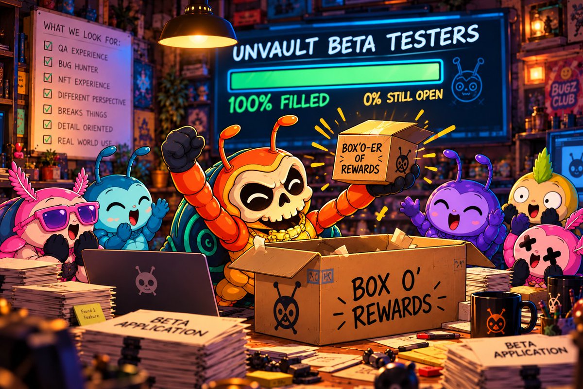 unvault's tweet photo. Beta Tester DMs are OUT! 🥳

Congrats to everyone selected! And to everyone we couldn't fit this round, we're genuinely sorry. We wish we could've picked everyone.

BUT...
If you followed our incredibly complicated instructions:
1. Quote post the Space
2. Tag UnVault
3. Tell us why you wanted to beta test

...you've got a surprise reward coming soonish. 
Not now.
What is it? 
We're not telling you. 
Even if you guess correctly, we're still not telling you.

But to satisfy your curiosity, we've opened the Box O' Rewards and can finally reveal what's inside:

THE BOX O'ER OF REWARDS!!!

Huzzah! 🎉

And if you missed this round of UnVault rewards, consider this your gentle reminder to start paying attention and come to our Spaces.

We do this shit a lot. 😁

Get Bit. 🐛