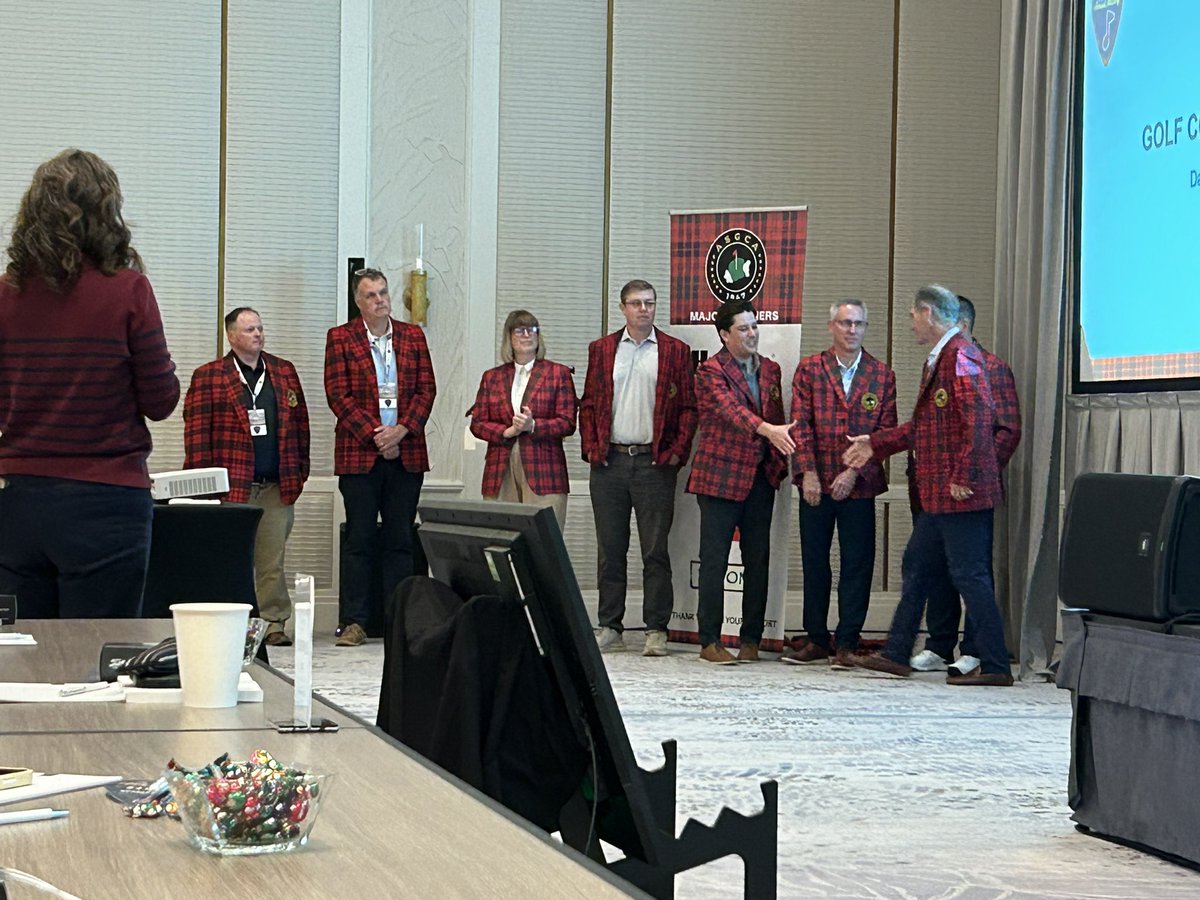 PLCCGCS's tweet photo. Started the morning off with our friends at @ASGCA annual meeting. Congratulations to the 8 new members who get to proudly wear the Tartan. Back to the friendly confines of CHA to head to @GCSAA HQ for chapter delegates meeting and to celebrate #GCSAA100 years. Safe travels all. https://t.co/xCYSvOfJpX