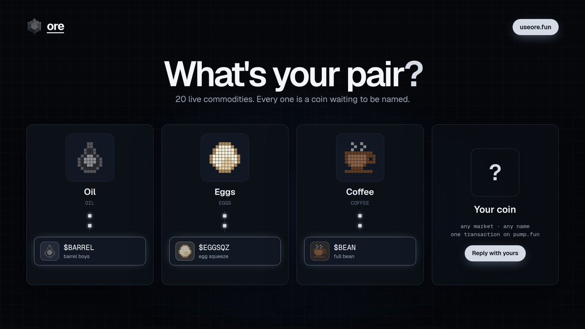 useorefun's tweet photo. the market is the meme.

20 commodities, live prices, one transaction to launch on https://t.co/jFn7qTXqNK.

what's your pair?

https://t.co/4ZKW48d38J https://t.co/1bi2bYo3oB