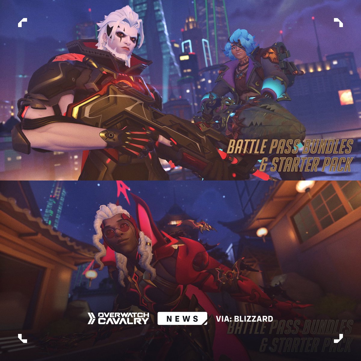 OWCavalry's tweet photo. Closer Look at New #Overwatch Starter Pack and Ultimate Battle Pass Bundle Skins 🦇

Featuring Emre, Venture (UBP), and Doctrine (UBP). https://t.co/MAEUNvqIRc