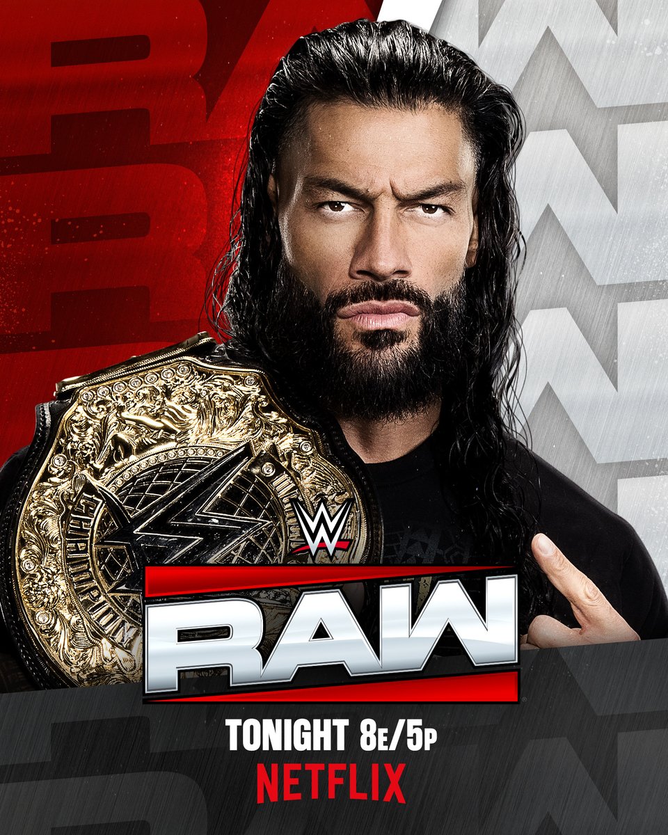 WWE's tweet photo. Just days before his World Heavyweight Championship Match against @RealLAKnight at #MITB, @WWERomanReigns returns to #WWERaw TONIGHT!

📍: St. Louis, MO
🎟️: https://t.co/2HeRuCkad0
📺: 8 ET/5 PT on @netflix https://t.co/CCz9mT2cbg