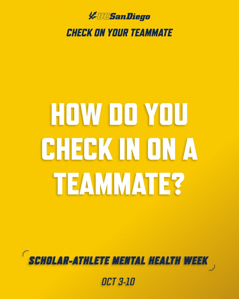UCSDtritons's tweet photo. How do you check in on a teammate?

Sometimes it starts with a simple “How are you?”

Hear how Triton scholar-athletes start conversations with the people around them.

#CheckOnYourTeammate #ScholarAthleteMentalHealthWeek #SAMHW26 #GoTritons https://t.co/Eb8L30bd7o