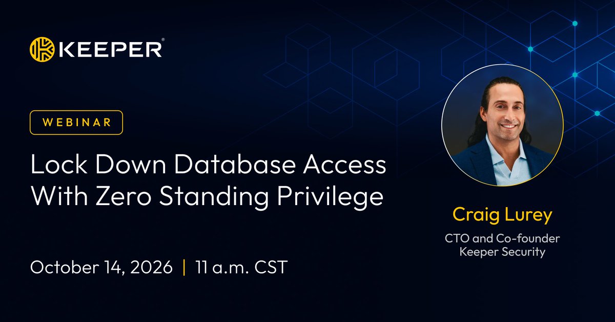 keepersecurity's tweet photo. 🗣️ Webinar: Join Keeper CTO and Co-founder Craig Lurey for a webinar on how KeeperDB and KeeperPAM secure database access while your teams keep working.

🗓️  October 14 
⌚ 12 p.m. EDT
🔗  Register: https://t.co/HJItd6tzzj 

#KeeperSecurity https://t.co/H8WohmwGFa