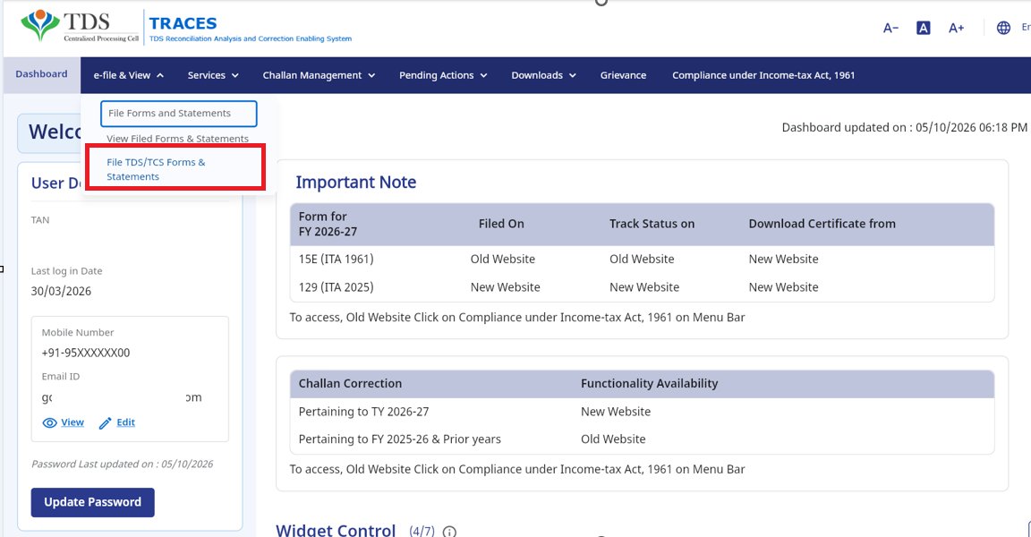 AbhasHalakhandi's tweet photo. 🚨 Big development in TDS Return filing from Q2 of FY 2026-27!

TDS returns can now be filed directly ONLINE through the TRACES Portal itself!!654

No need to first file on the Income Tax portal, wait for transfer to TRACES, and then processing.

✅ Very useful for short returns
✅ Faster & simpler process
✅ Working perfectly
Complete process in this 🧵

Step 1: Select the appropriate TDS Form 👇