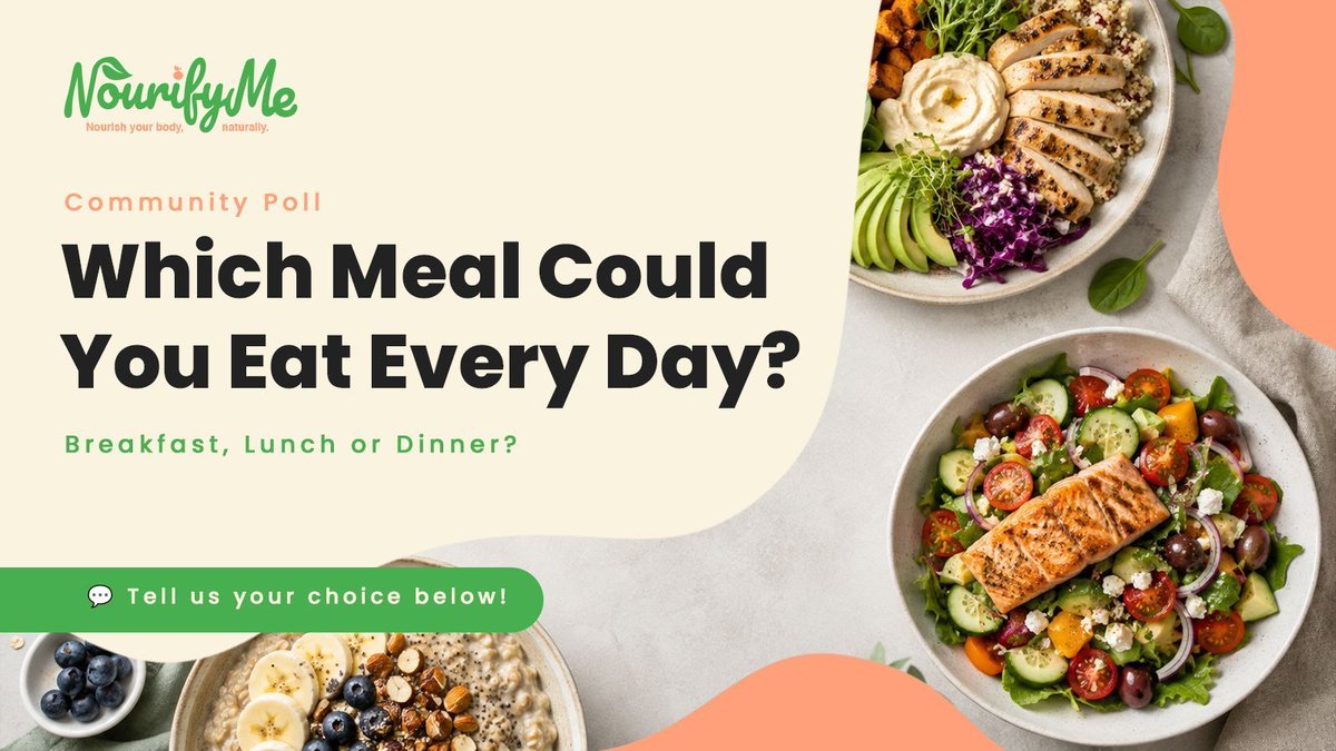 NourifyMe's tweet photo. ๐ฝ๏ธ If you could only keep ONE meal each day... which would it be?
Breakfast?
Lunch?
Or dinner?
It's harder to answer than you might think...
๐ Let's talk about it.
#HealthyEating #Nutrition #NourifyMe
#GutHealth #HealthyEating #Nutrition #NourifyMe #Wellness #FoodCommunity https://t.co/LO6LMp9myh
