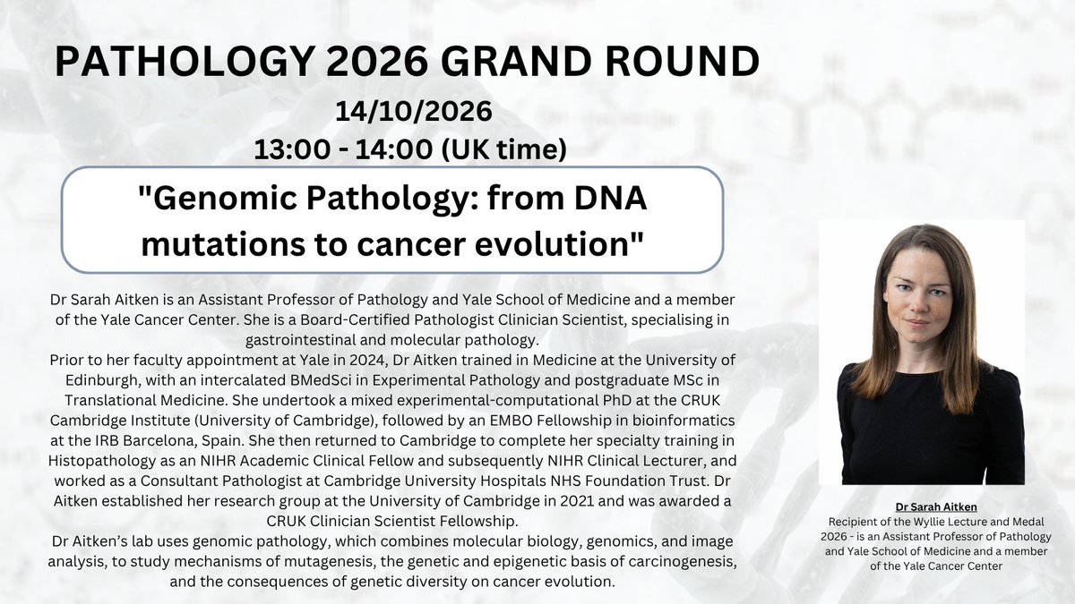 pathsoc's tweet photo. 🚨1 week to go until the Pathology Grand Round Lecture!

🔬Dr Sarah Aitken on Genomic Pathology! 🧬

🔗Register here: https://t.co/9e8oYyUUgZ https://t.co/1qe9V0irAt