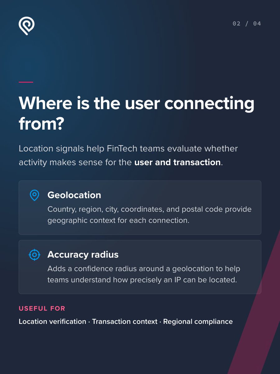 ipinfo's tweet photo. FinTech decisions happen fast. IP data adds context to fraud, risk, and payment workflows.

From geolocation and network context to privacy and residential proxy signals, see what FinTech teams can put to work at #Money2020.

📍 Booth 16106
Book a working session: https://t.co/6IImFQ378D

#IPData #FraudPrevention #Payments