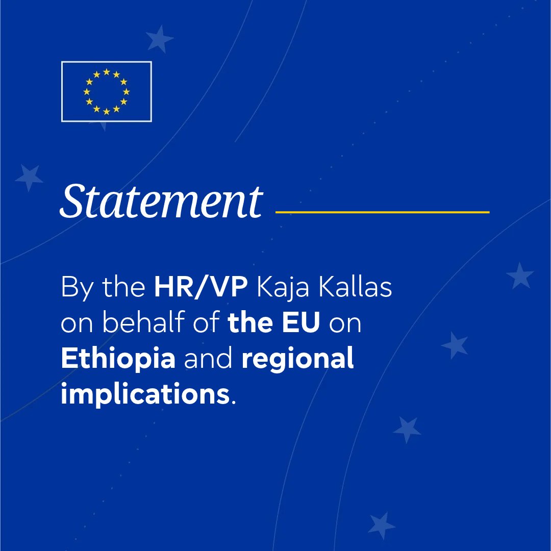 eu_eeas's tweet photo. Statement by HR/VP @kajakallas on Ethiopia and regional implications.

Respect for international humanitarian law is imperative. Civilians need to be protected at all times, and unhindered humanitarian access must be ensured.

Read more: https://t.co/V6eGbtDzkl https://t.co/dA9taqPLGw
